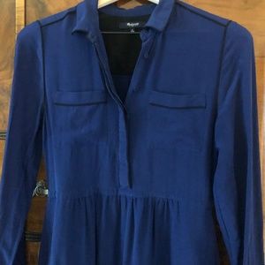Madewell Cinema Silk Navy Pocket Shirt Dress (Sz 6